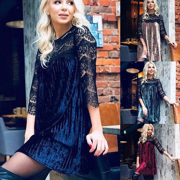 Modern női ruha csipkével, négy színben