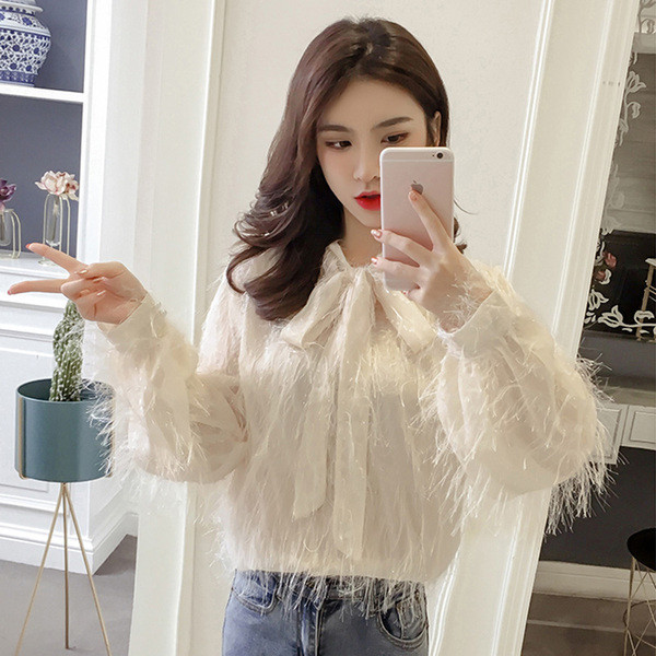 Éteri női blúz két színben, szalagdíszítéssel