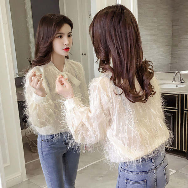 Éteri női blúz két színben, szalagdíszítéssel