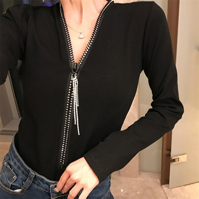 Bluză de damă elegantă cu fermoare în două culori