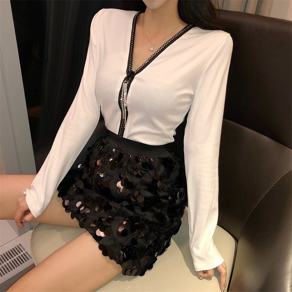 Bluză de damă elegantă cu fermoare în două culori