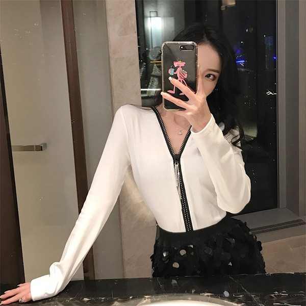 Bluză de damă elegantă cu fermoare în două culori