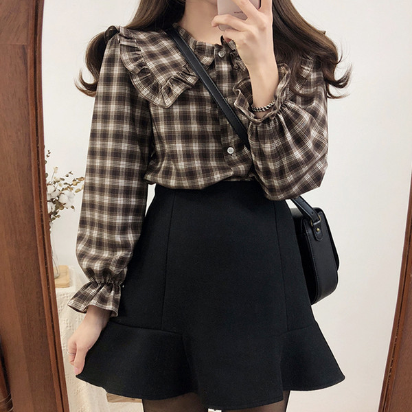 Modern női kockás ing gombokkal, két színben