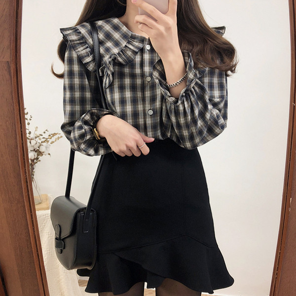 Modern női kockás ing gombokkal, két színben