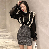 Elegáns női csipke ing fekete-fehér színben