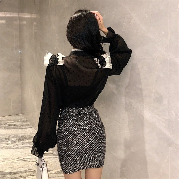 Elegáns női csipke ing fekete-fehér színben