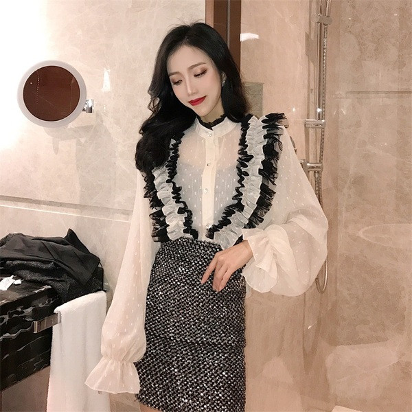 Elegáns női csipke ing fekete-fehér színben