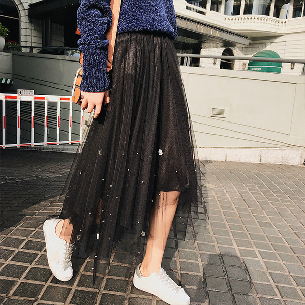 Modern női tüll szoknya gyöngyökkel több színben