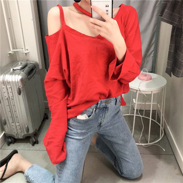 Μοντλερνα γυναικεία  ριγέ μπλούζα με έναν ώμο 