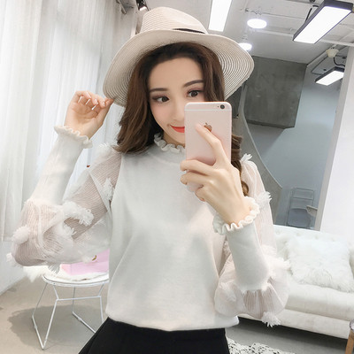 Stílusos női blúz átlátszó ujjakkal, 3D elemekkel több színben