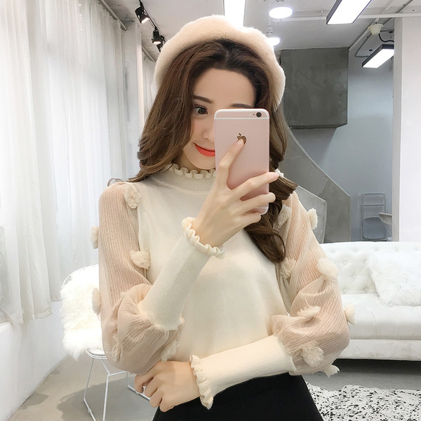 Stílusos női blúz átlátszó ujjakkal, 3D elemekkel több színben