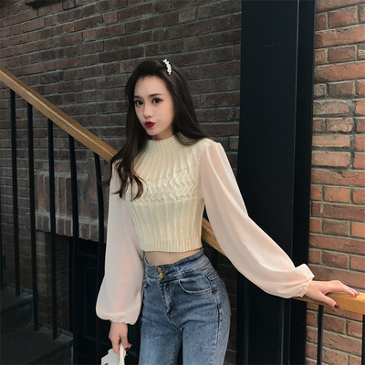 Bluză de damă modernă cu mâneci transparente în două culori