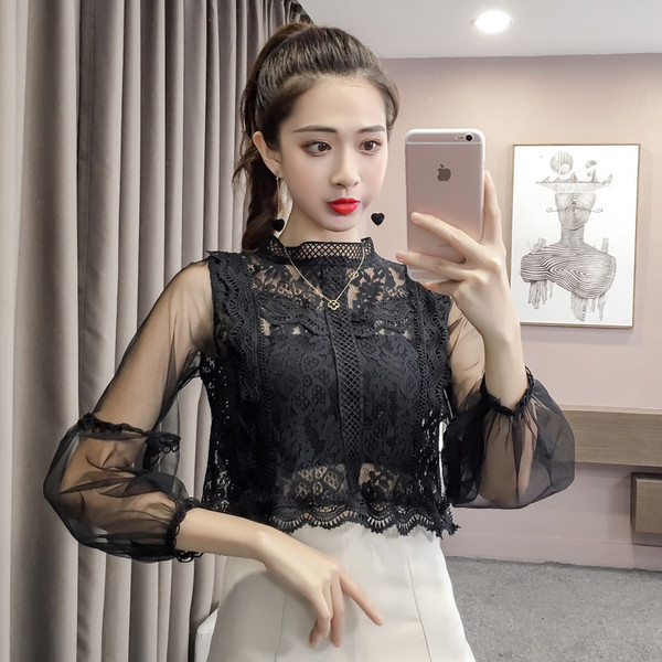 Női csipkeblúz átlátszó ujjakkal, három színben