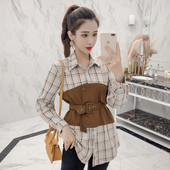 Cămașă modernă de damă cu curea în maro și roz