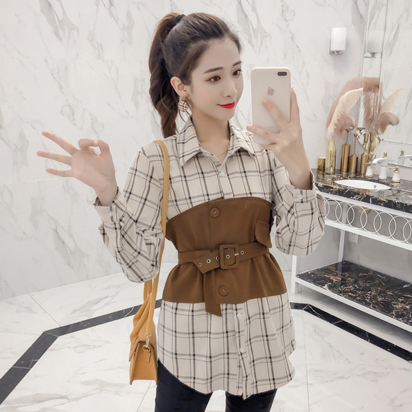 Cămașă modernă de damă cu curea în maro și roz