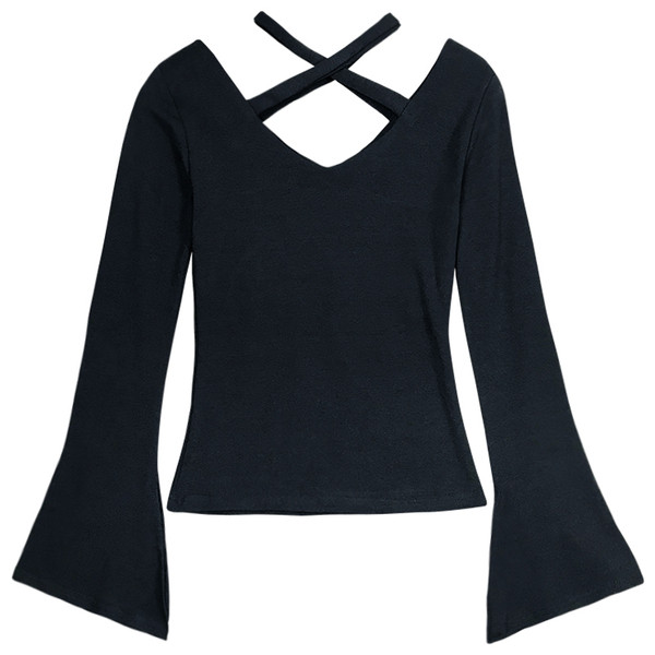 Bluză de damă modernă cu bretele încrucișate și mâneci largi în două culori