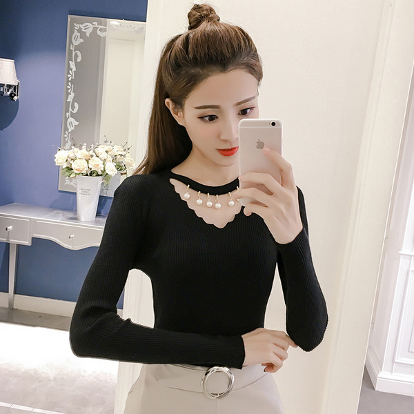 Női blúz Karcsú modell gyöngyökkel, három színben