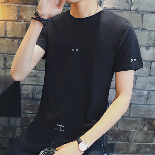 Modern férfi póló rövid ujjal és O-alakú gallérral fekete-fehér színben