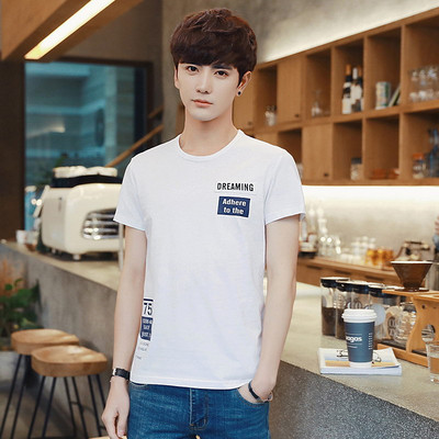 Aktuális férfi póló feliratokkal és O-alakú gallérral több színben