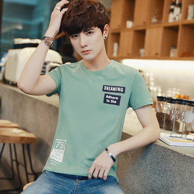 Aktuális férfi póló feliratokkal és O-alakú gallérral több színben