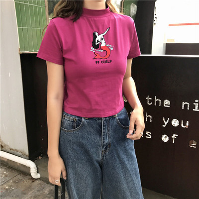 Modern női rövid póló hímzéssel