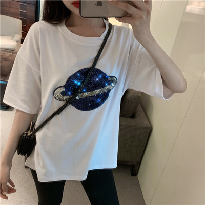 Modern női póló két színben, flitterekkel