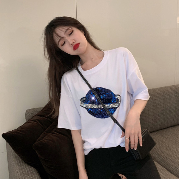 Modern női póló két színben, flitterekkel