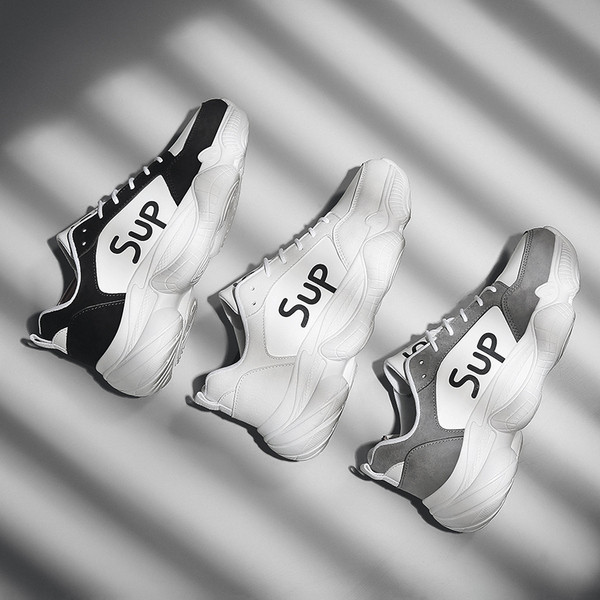 Új férfi tornacipő vastag talppal és fűzővel fehér, szürke és fekete színben