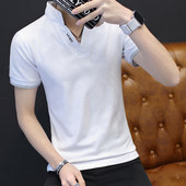 Stílusos férfi póló rövid ujjú gallérral sima modell öt színben