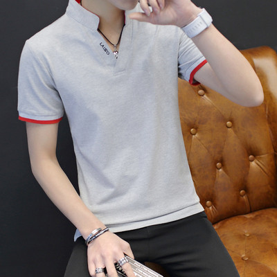 Stílusos férfi póló rövid ujjú gallérral sima modell öt színben