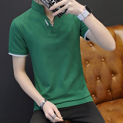 Stílusos férfi póló rövid ujjú gallérral sima modell öt színben