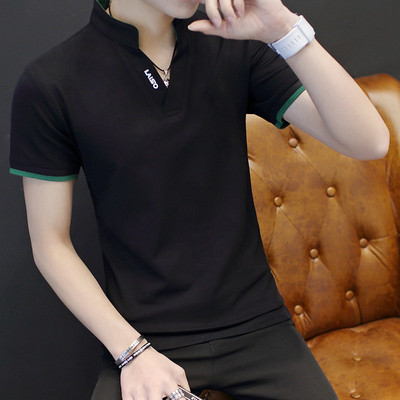 Stílusos férfi póló rövid ujjú gallérral sima modell öt színben