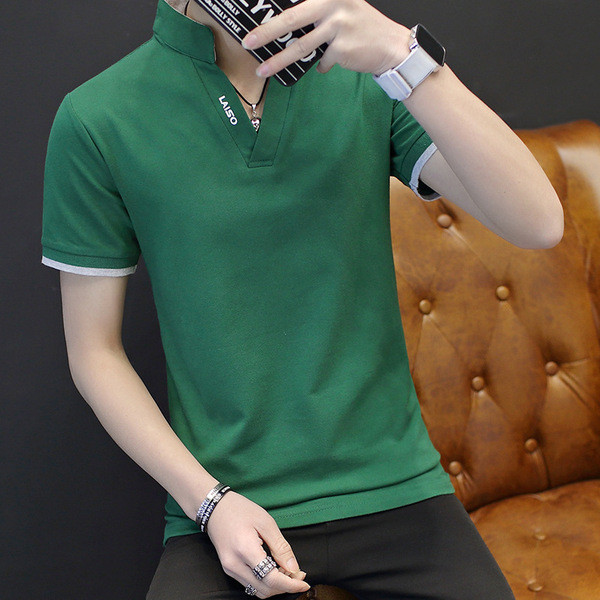 Stílusos férfi póló rövid ujjú gallérral sima modell öt színben