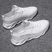 Tenisi de bărbați noi, comozi, în culoarea alb, negru și crem, cu șireturi