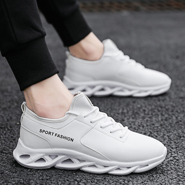 Tenisi de bărbați noi, comozi, în culoarea alb, negru și crem, cu șireturi