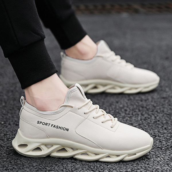 Tenisi de bărbați noi, comozi, în culoarea alb, negru și crem, cu șireturi