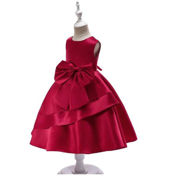 Модерна детска рокля с панделка в бордо, розов и син цвят