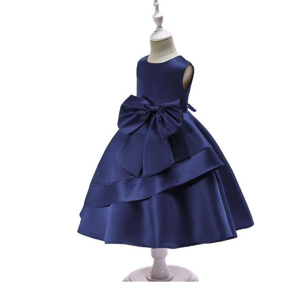 Модерна детска рокля с панделка в бордо, розов и син цвят