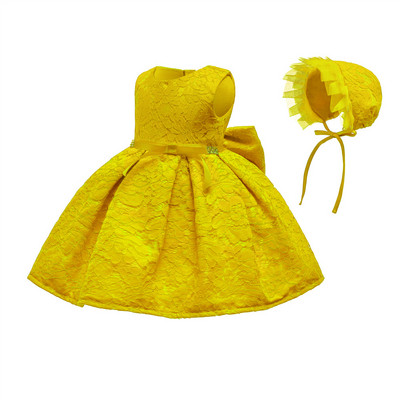 Baby dress with lace + hat in yellow, pink, white, red and navy blue