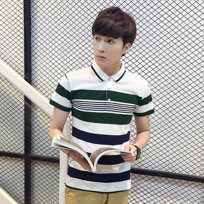 Tricou bărbătesc modern în dungi cu guler în trei culori