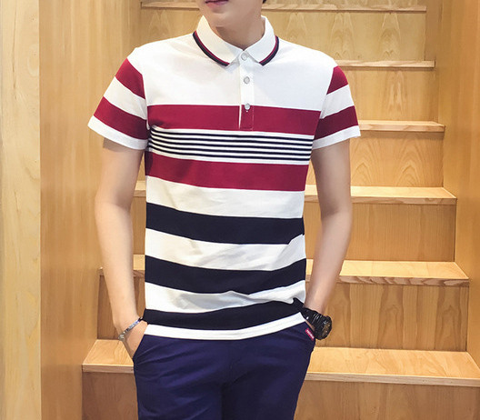 Tricou bărbătesc modern în dungi cu guler în trei culori