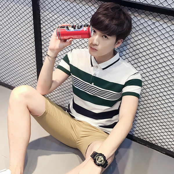 Tricou bărbătesc modern în dungi cu guler în trei culori