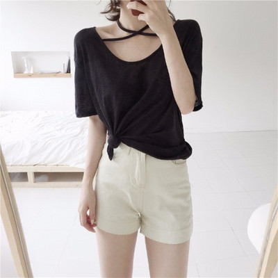 Γυναικεία μπλούζα με σταυρωτά κορδόνια σε μαύρο χρώμα