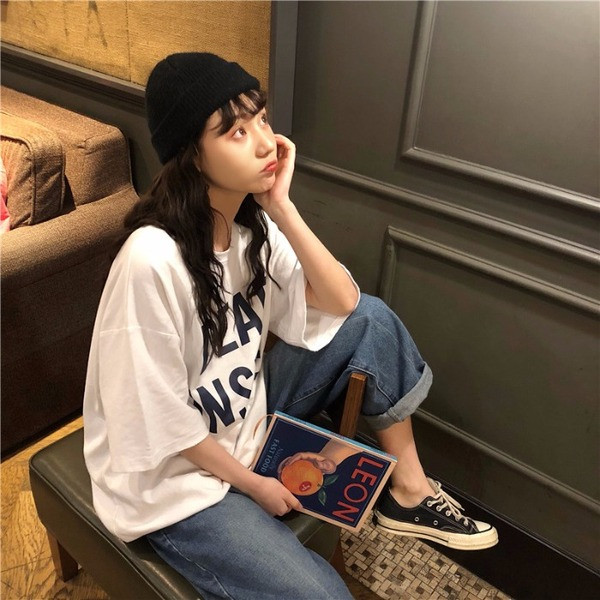 Női alkalmi póló két színben felirattal