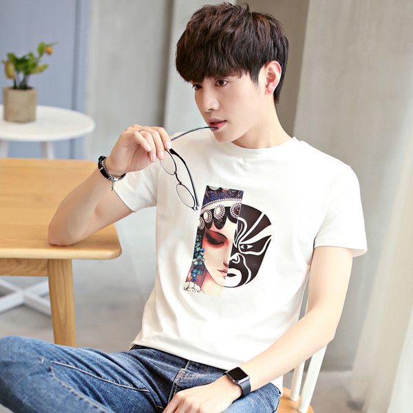 Stílusos férfi póló, rövid ujjú rátéttel, négy színben