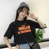 Női alkalmi póló fekete-kék felirattal