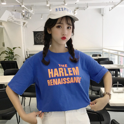 Női alkalmi póló fekete-kék felirattal