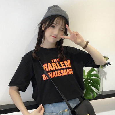 Női alkalmi póló fekete-kék felirattal