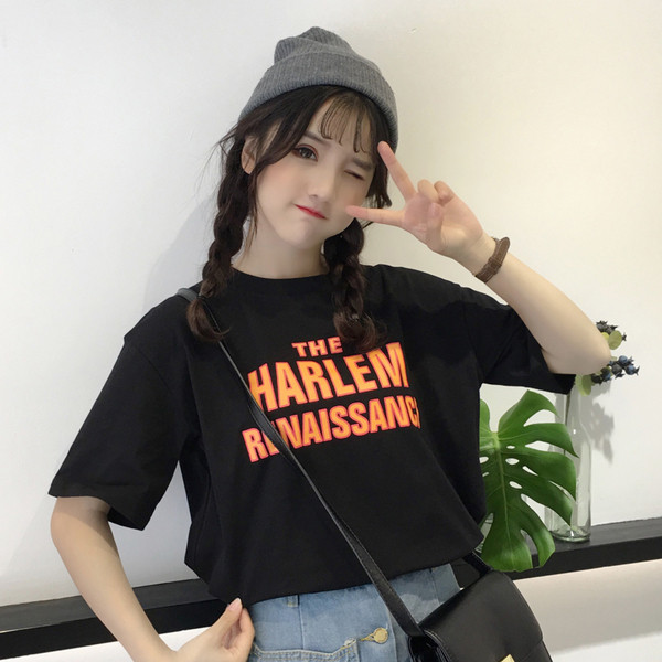 Női alkalmi póló fekete-kék felirattal