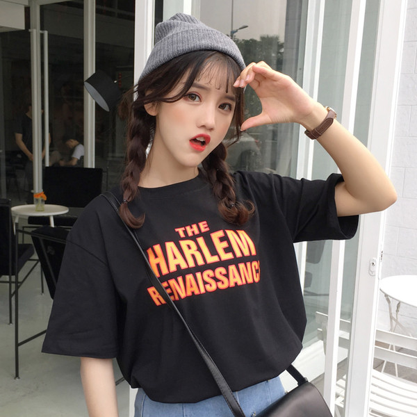 Női alkalmi póló fekete-kék felirattal